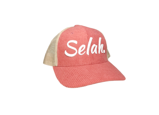 Selah. Coral & khaki Corduroy